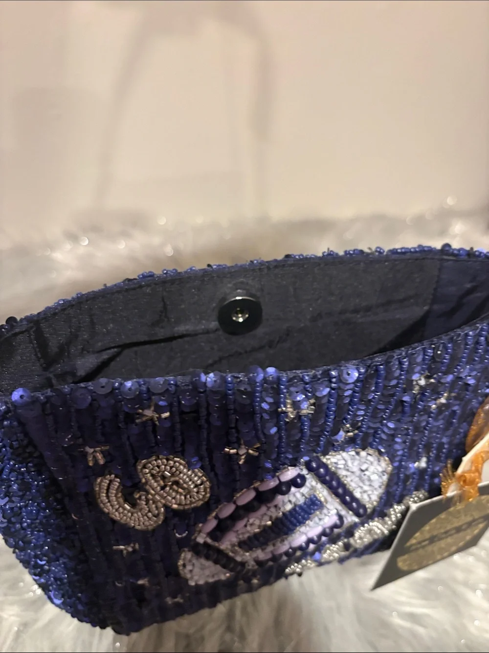 BNWT MADE IN INDIA Viral Beaded Navy Go Team Football Shoulder Bag